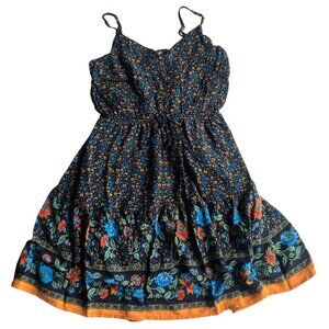 PrettyGarden Floral Boho Folk Cottage Flowy Spaghetti Strap Sun Dress Medium